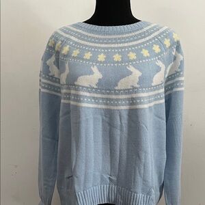Vince Camuto Blue and White Sweater with  bunny rabbit sweater great for Easter